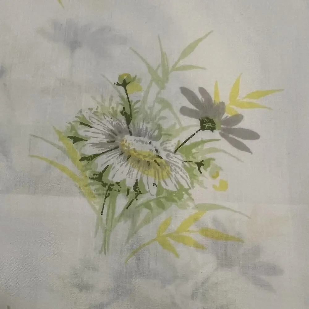 Vintage King Flat Bed Sheet Daisy Flowers Daisies Floral Fabric Yellow Green